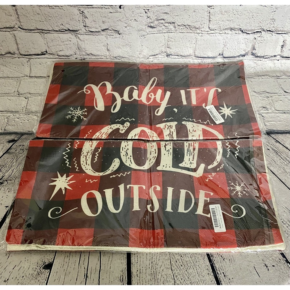 BABY IT'S COLD OUTSIDE Christmas Buffalo Plaid Set Of 2 Pillow Covers 18x18